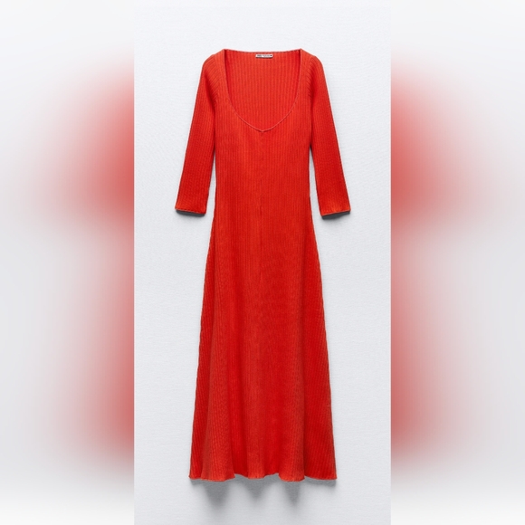 Zara Long Ribbed Dress Scoop Neck - Picture 11 of 12